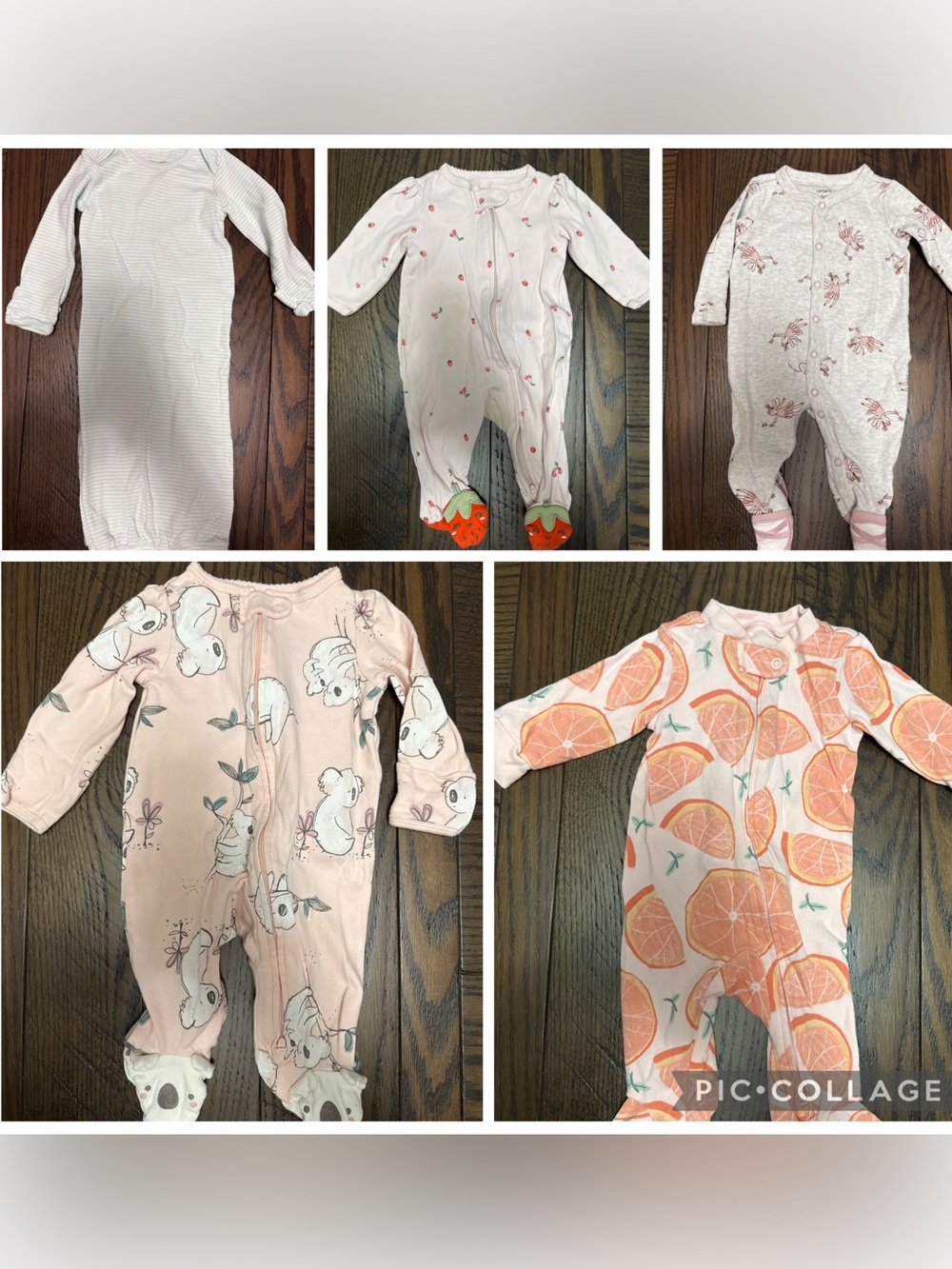 😴Carter's Baby Girls Pink & White Footed One-Piece Pajamas - 5 Pack😴